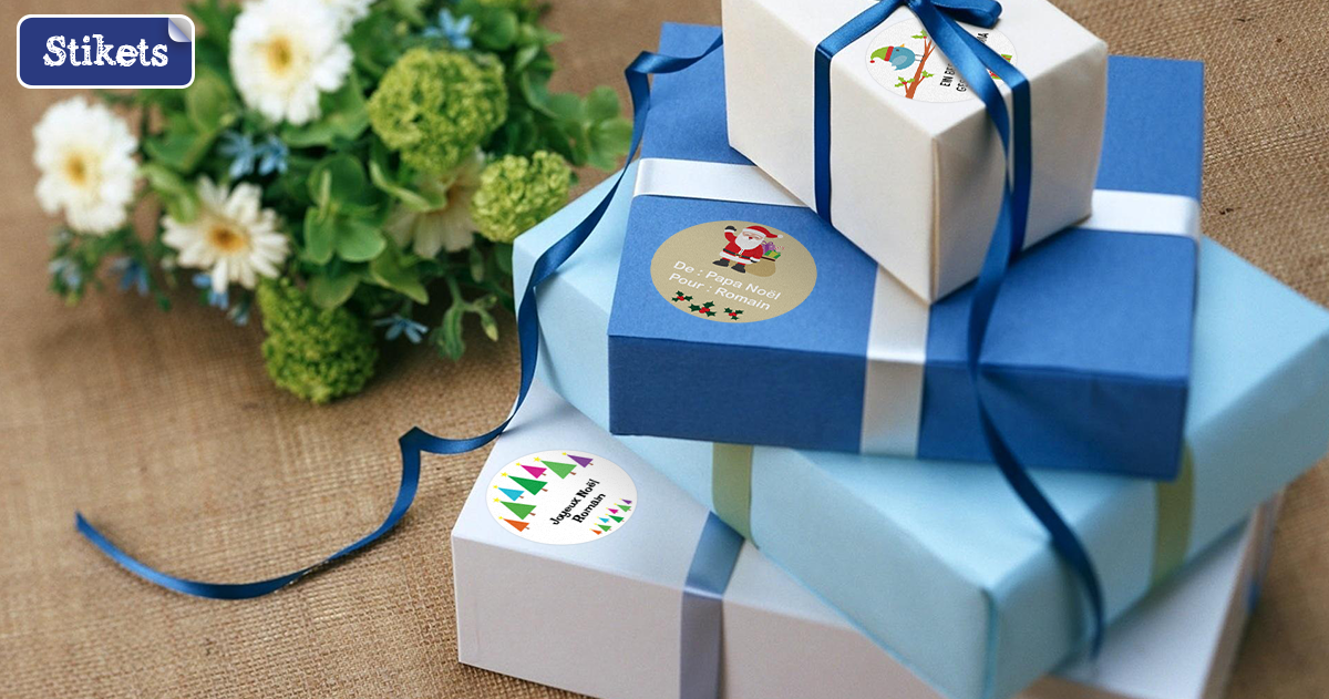 Etiquette personnalisable à l'unité spécial cadeaux de Noël - Zuniques® -  A-qui-S