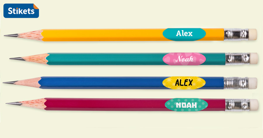 étiquettes prénom en forme de crayon